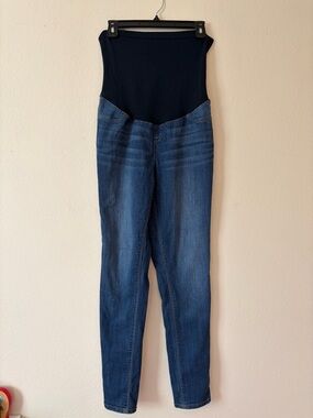 1822 Denim Maternity Skinny Jeans in Dark Blue with Waistband 32